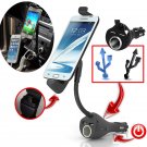 Universal Car Phone Holder Dual USB Charger Cigarette Lighter for Smartphone