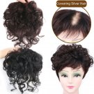 100% Human Hair Toupee Short Curly Topper Women Extended Tail Hairpiece Top Wigs