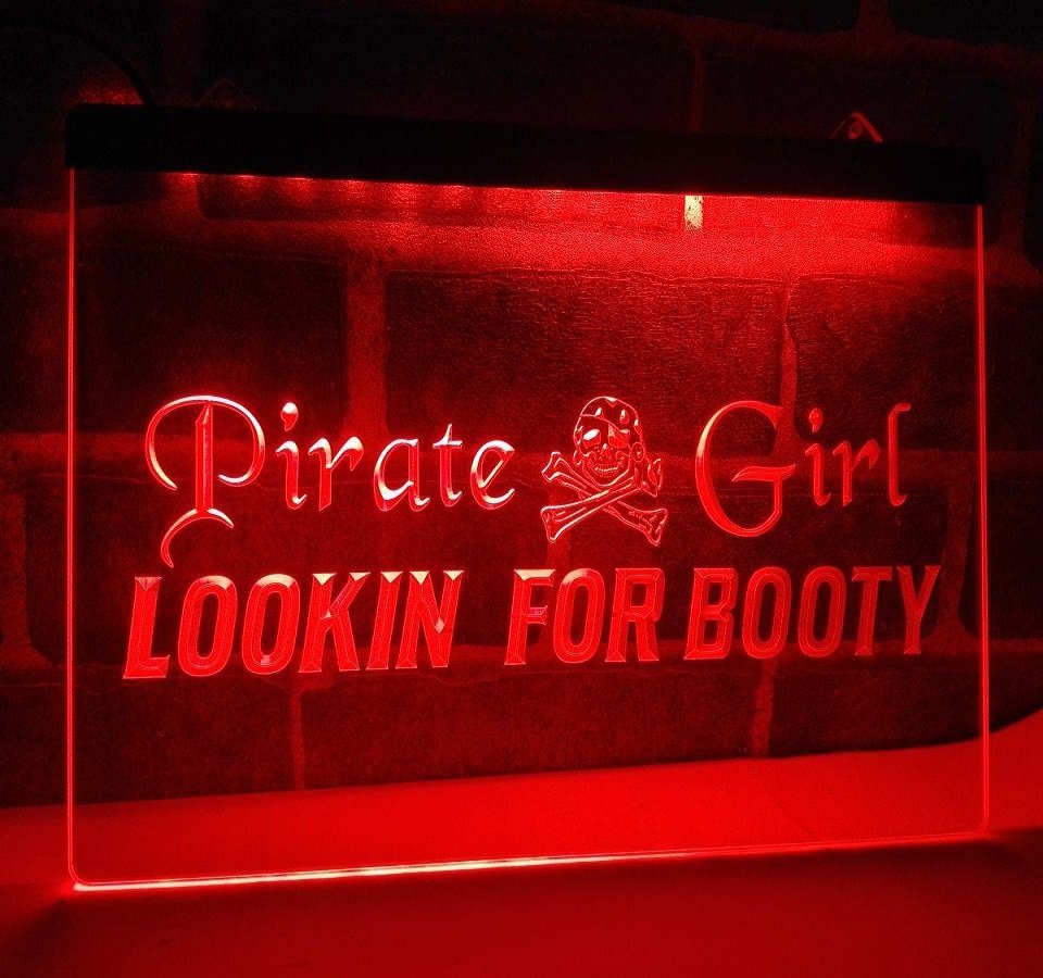 Pirate Girl Looking for Booty Bar 3D LED Neon Sign Illuminated Sign Luminaire