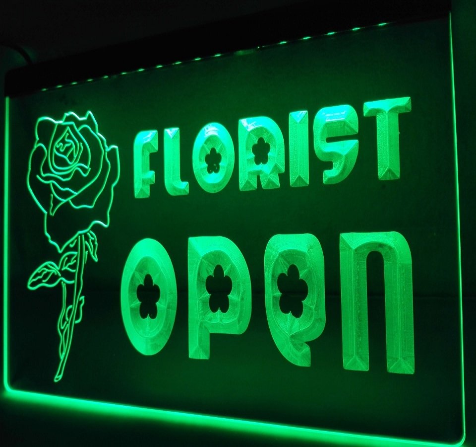 OPEN Florist Flowers Display Light Sign decor crafts