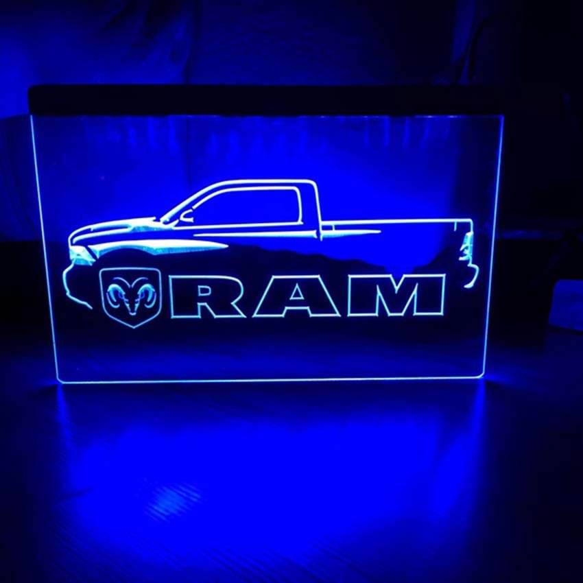 Dodge Ram Truck Illuminated LED Neon Sign Hang Wall Decor, Garage, Lights Art