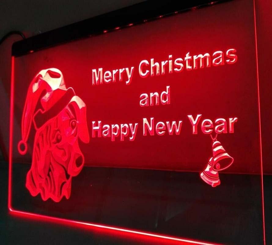 Merry Christmas Happy New Year LED Neon Sign Dog Pet Home Decor Art Craft