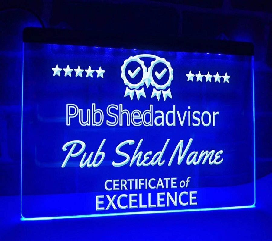 Pub Shed Advisor Personalized Led Neon Sign Illuminated Bar Award Certificate