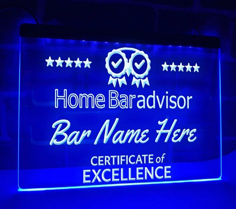 Home BarAdvisor Personalized Led Neon Sign Illuminated Bar Award Certificate
