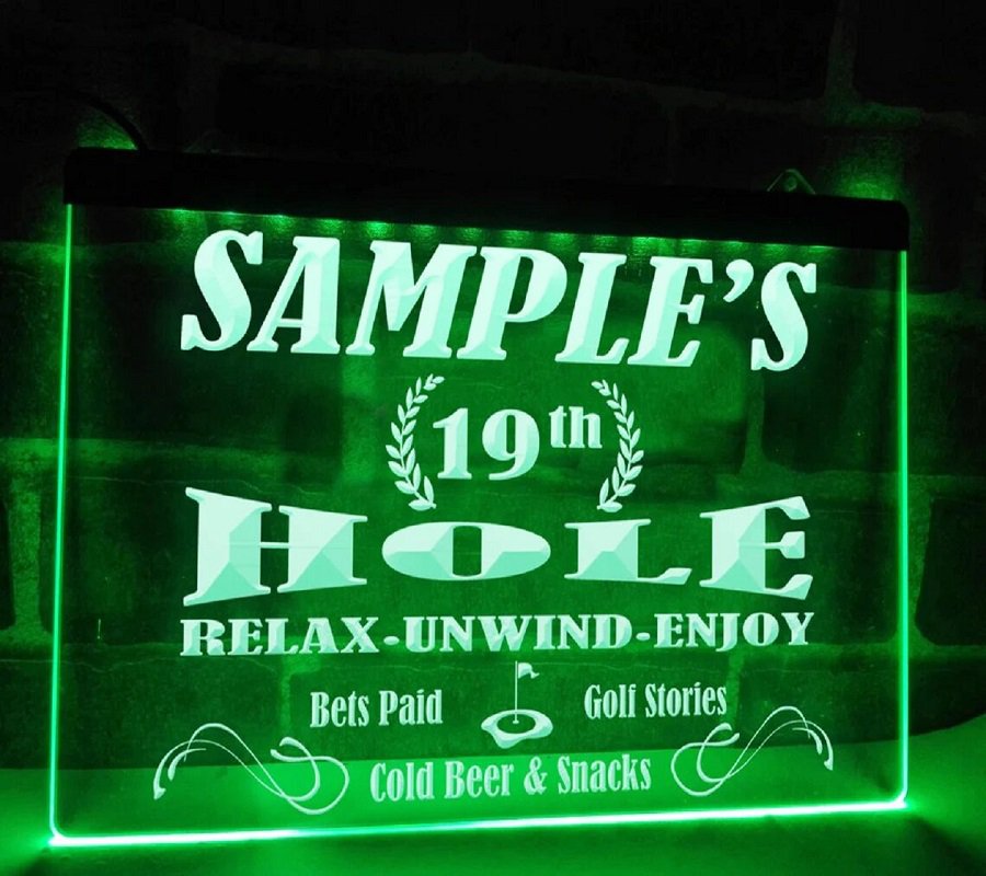 19th Hole Personalized Illuminated Led Neon Bar Sign for Golfers D&Atilde;&copy;cor Lights