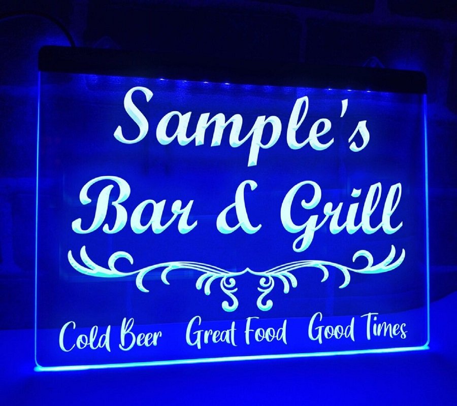 Bar & Grill Personalized Lighted LED Neon Sign Food Restaurant Decor