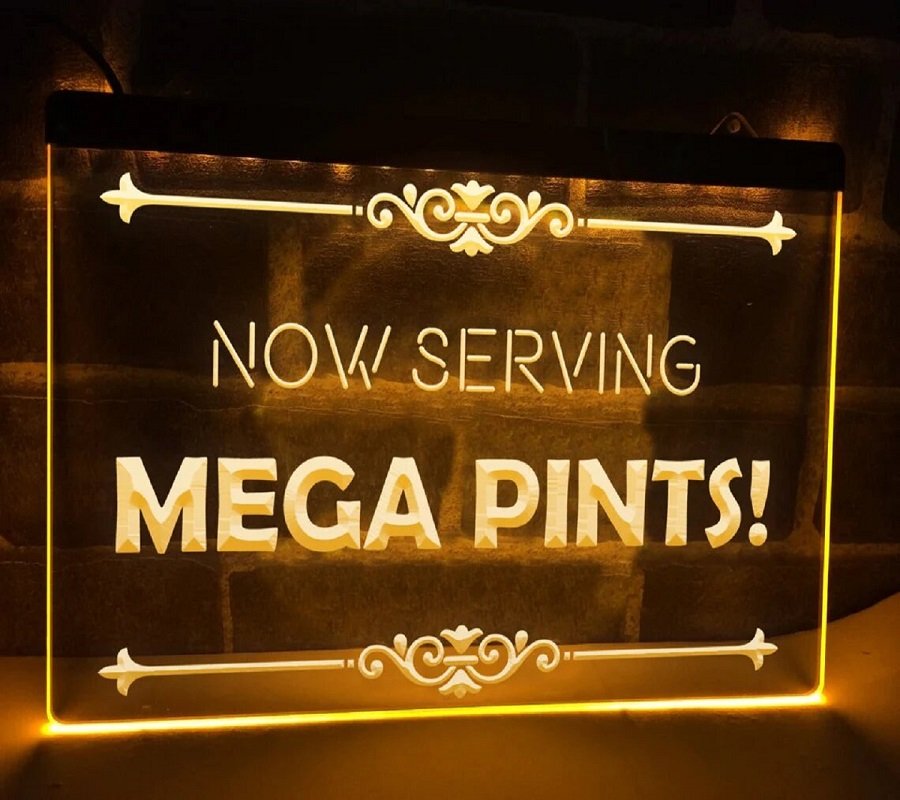 Now Serving Mega Pints Led Neon Illuminated Bar Signs, Decor Lights Bar Pub