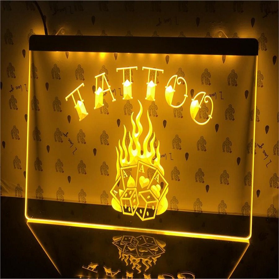 Tattoo Poker Dice Illuminated Led Neon Sign Home Decor