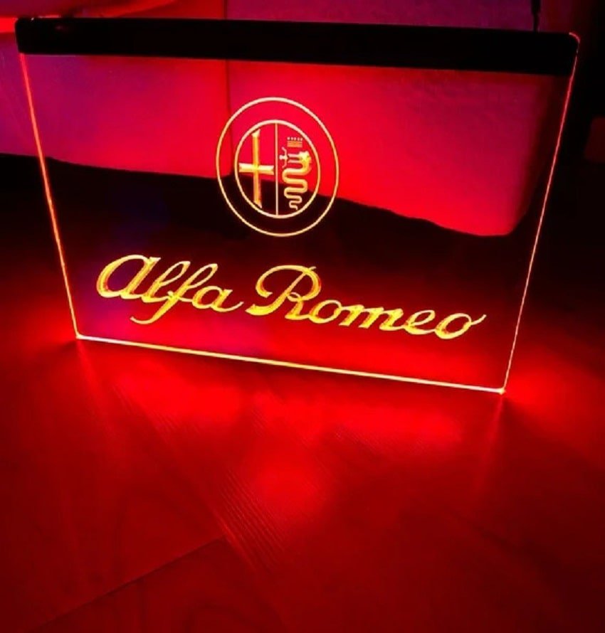 Alfa Romeo Logo Led Neon Sign Home Decor, Garage, Glowing Art