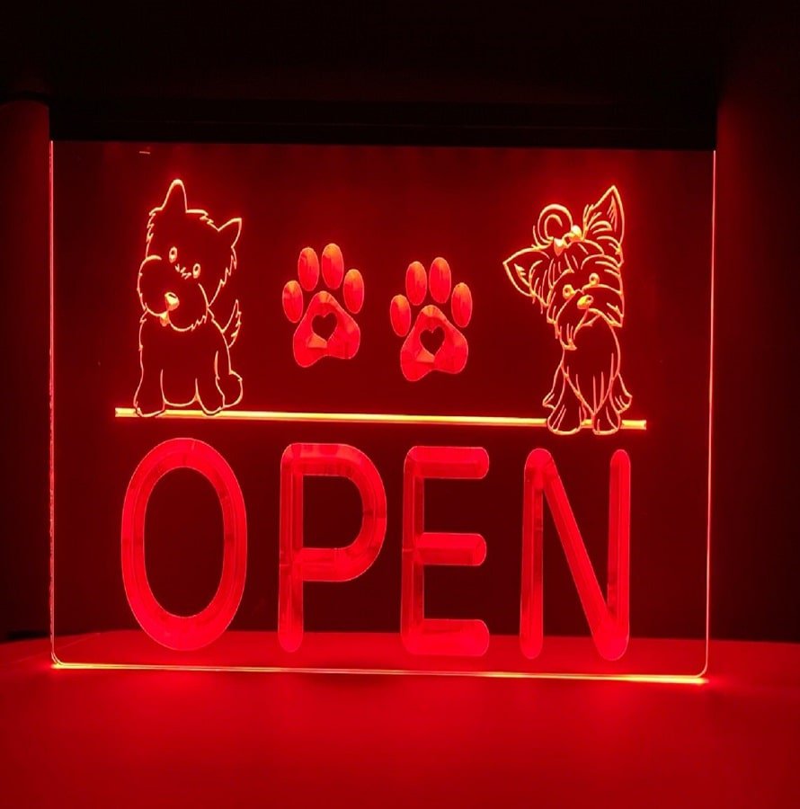 Open Dog Grooming LED Neon Sign Hang Wall Decor, Pet Sign, Lights D&Atilde;&copy;cor Art-min