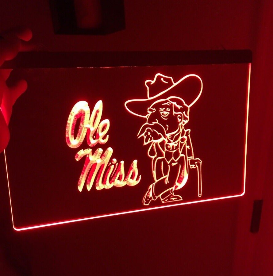 Ole Miss Logo LED Neon Sign Hang Wall Decor, Room, Artful Lights Craft