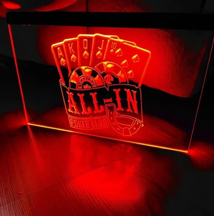 Poker Club Illuminated Led Neon Sign Decor, Bar, Pub, Room, Artful Lights Craft
