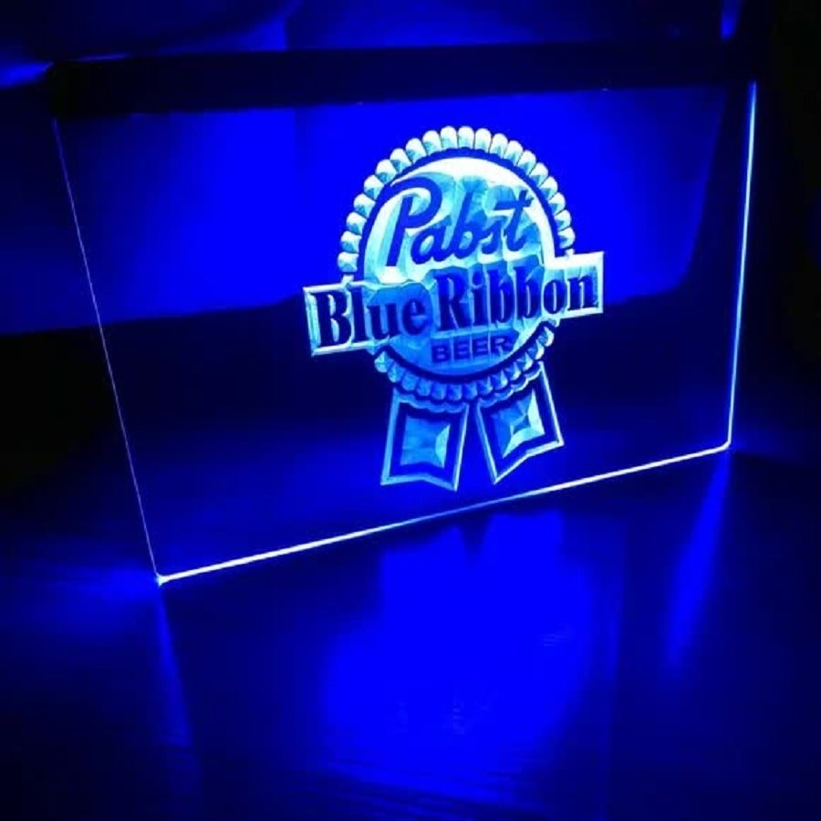 Pabst Blue Ribbon Illuminated LED Neon Sign Hang Wall Decor, Bar, Pub, Light Art