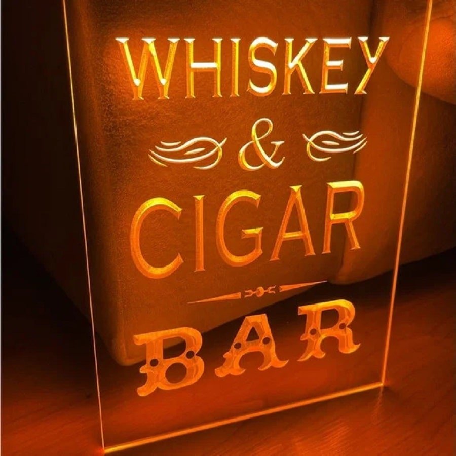 Whiskey And Cigar Bar Illuminated LED Neon Sign Hang Wall Decor, Pub