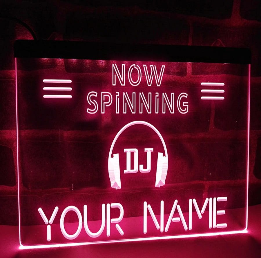 DJ Now Spinning Customized Personal Name Illuminated LED Neon Sign