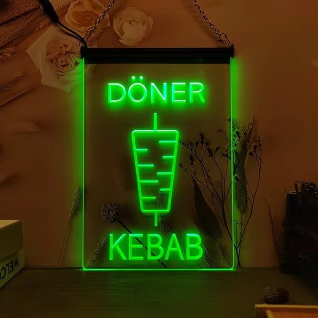 Doner Kebab Restaurant Cafe Decoration Bar LED Neon Sign Decor Shop, Decor Light Craft Art