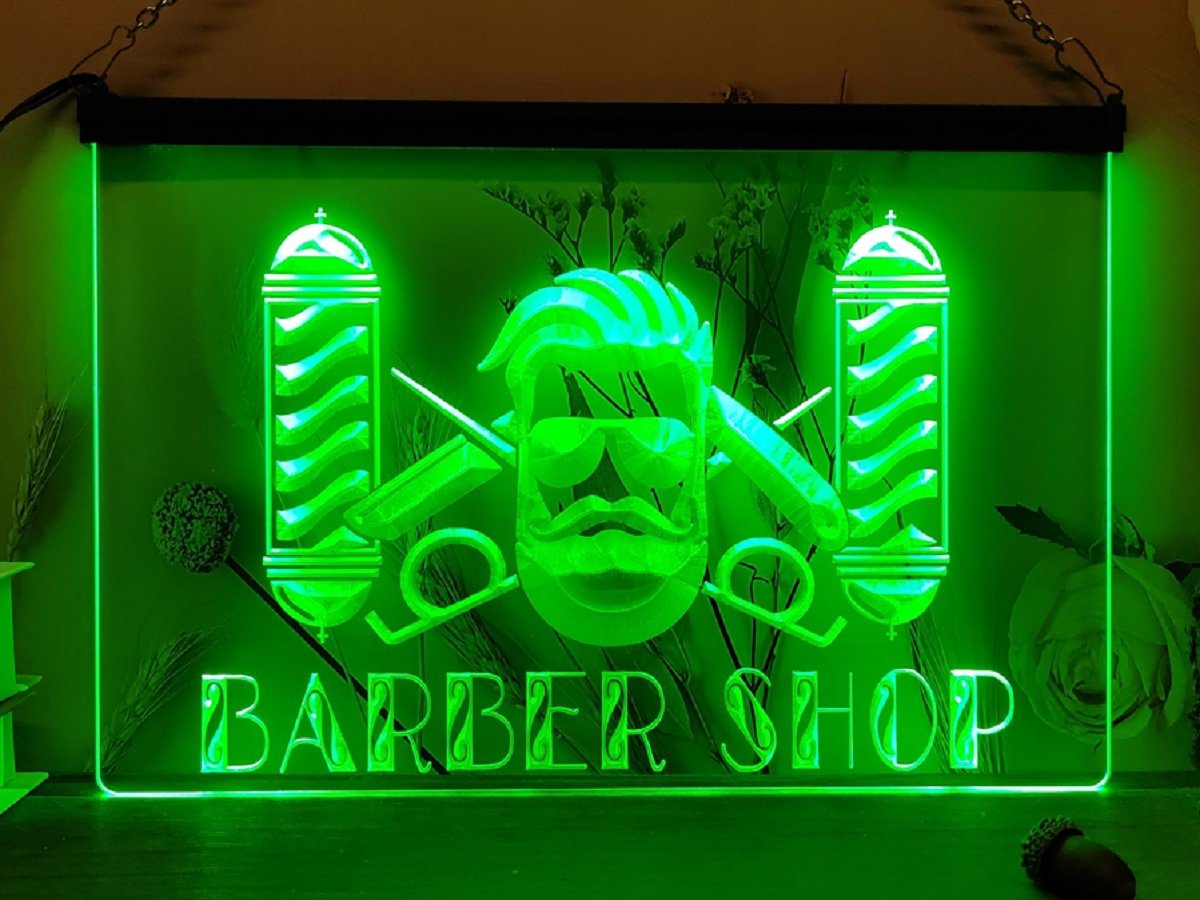 Barber Shop Illuminated LED Neon Light Sign decor on/off