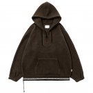 Men's fleece sweater hooded side zipper Brown