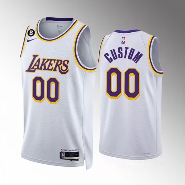 Custom Los Angeles Lakers 2022-23 White With NO.6 Patch Association Edition Swingman Stitched Jersey