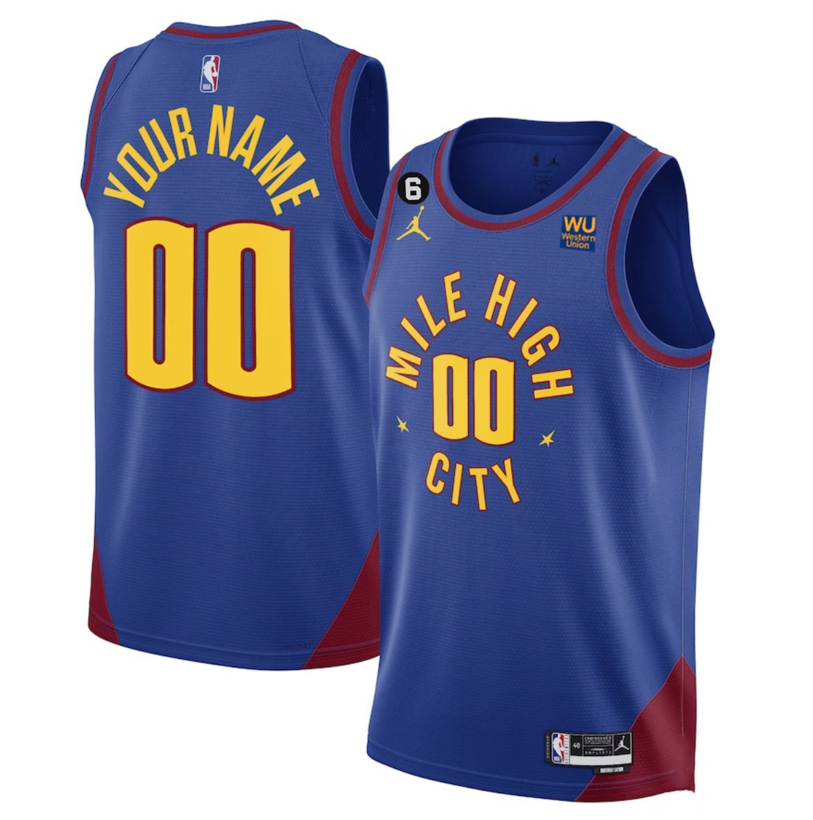 Custom Men's Denver Nuggets Blue 202223 Statement Edition With NO.6 Patch Stitched Jersey