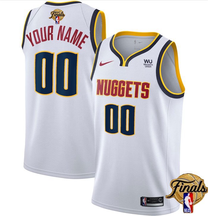 Custom Men's Denver Nuggets White 2023 Finals Association Edition Stitched Basketball Jersey