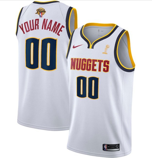 Custom Men's Denver Nuggets White 2023 Finals Champions Association Edition Stitched Jersey
