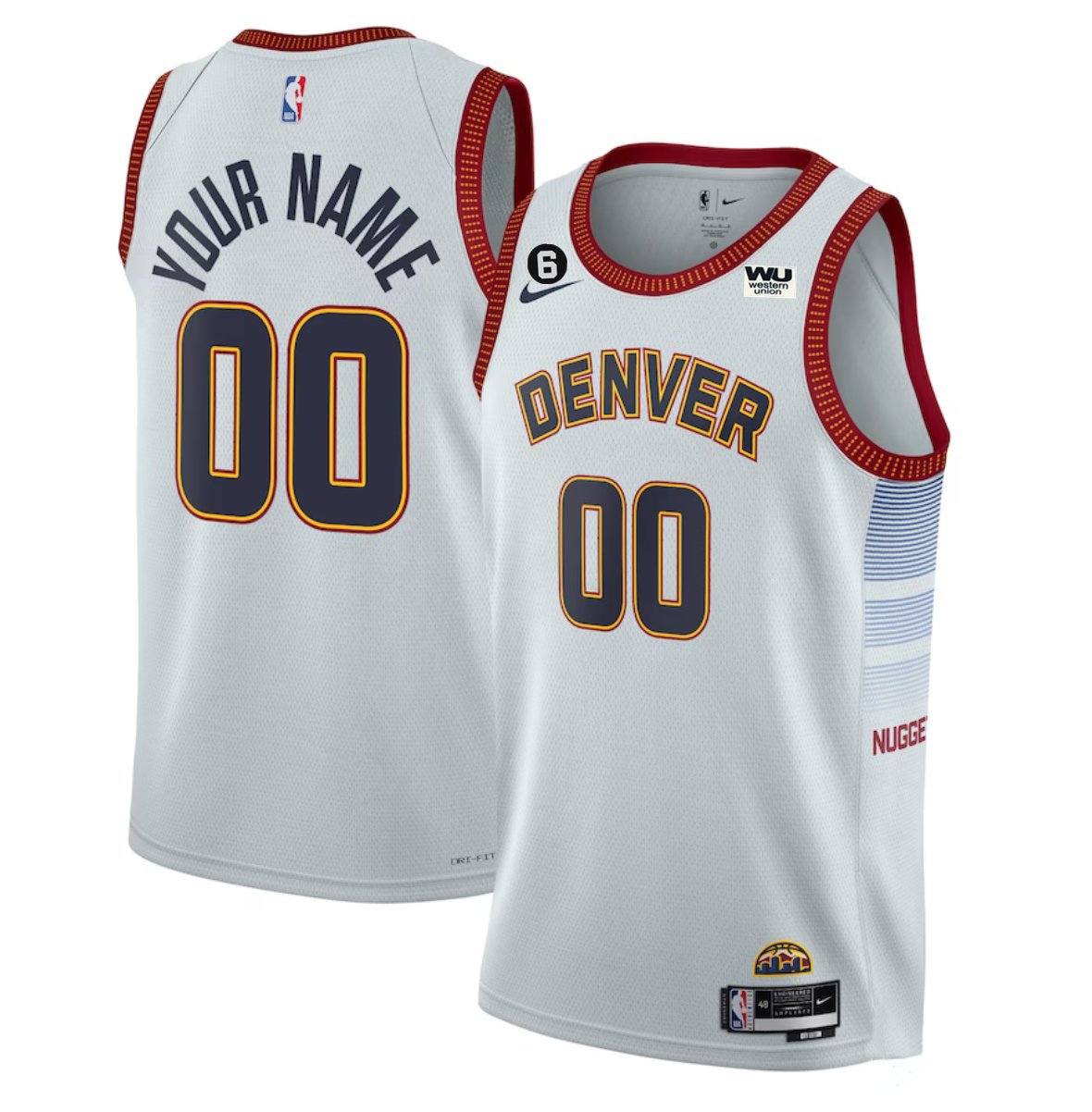 Custom Men's Denver Nuggets White 202223 Statement Edition With NO.6 Patch Stitched Jersey