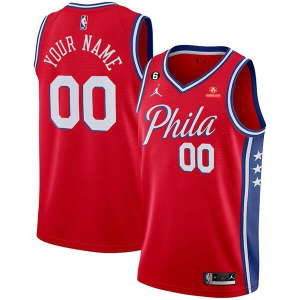 Custom Men's Philadelphia 76ers Active Player Red With NO.6 Patch Stitched Basketball Jersey