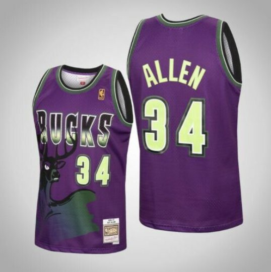 Custom Milwaukee Bucks  Purple Mitchell & Ness 1996-97 Hardwood Classics Stitched Basketball Jersey