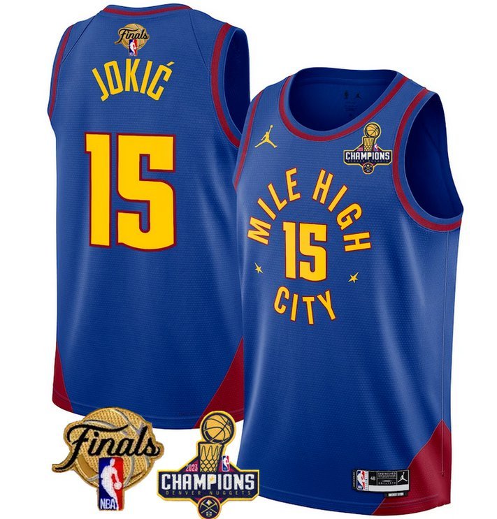 Custom Nuggets Active Player Blue 2023 Champions Patch And Finals Patch Stitched Basketball Jersey
