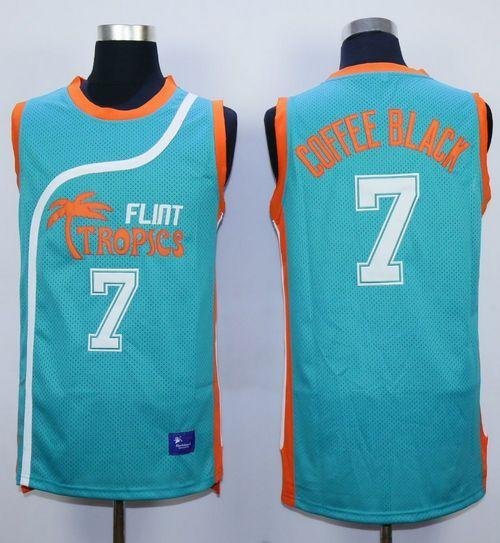 Flint Tropics #7 Coffee Black Teal Semi-Pro Movie Stitched Basketball Jersey