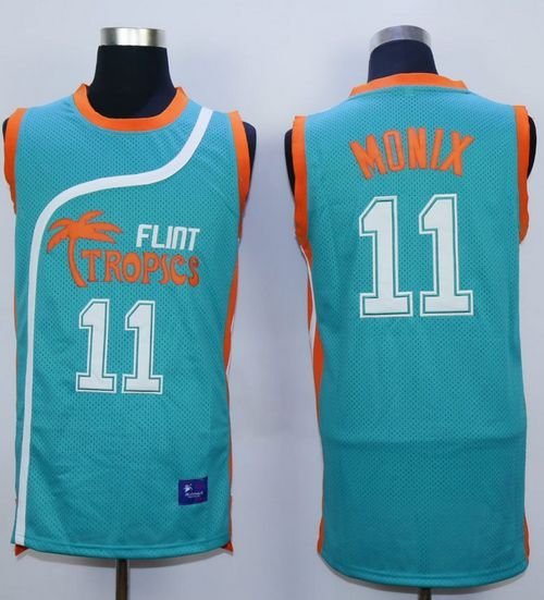 Flint Tropics #11 Ed Monix Teal Semi-Pro Movie Stitched Basketball Jersey