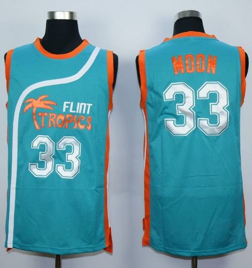 Flint Tropics #33 Jackie Moon Teal Semi-Pro Movie Stitched Basketball Jersey
