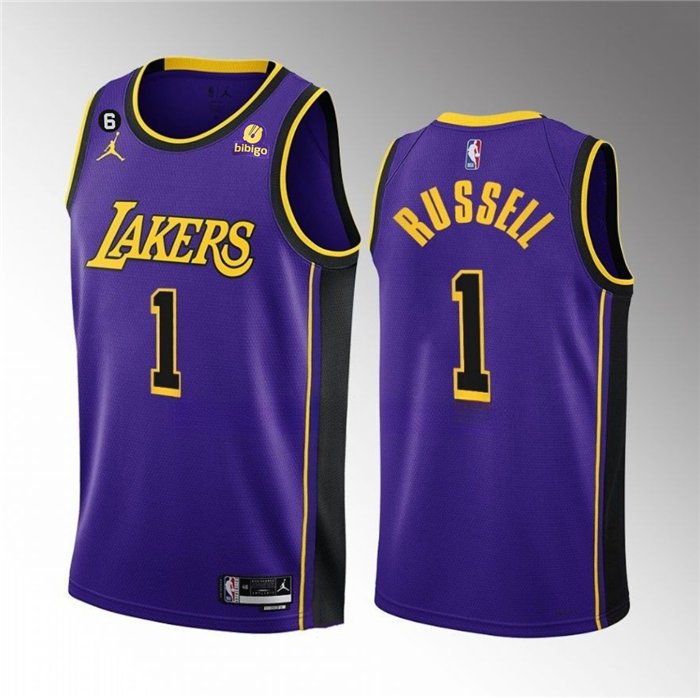 Lakers #1 D'Angelo Russell Purple Statement Edition With NO.6 Patch Stitched Basketball Jersey