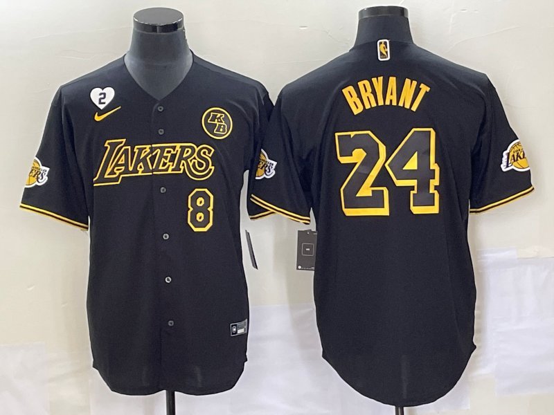 Los Angeles Lakers Front #8 Back #24 Kobe Bryant With NO.2 And KB Patch Black Stitched Jersey