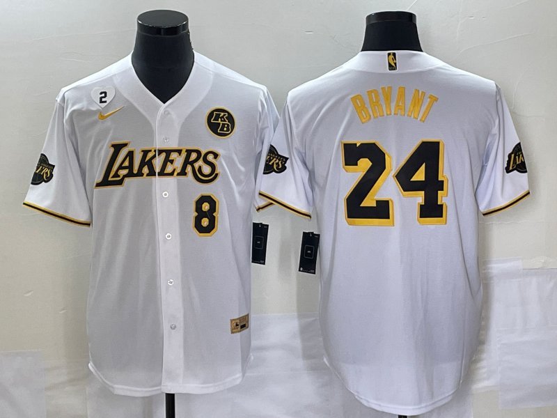 Los Angeles Lakers Front #8 Back #24 Kobe Bryant With NO.2 And KB Patch White Stitched Jersey