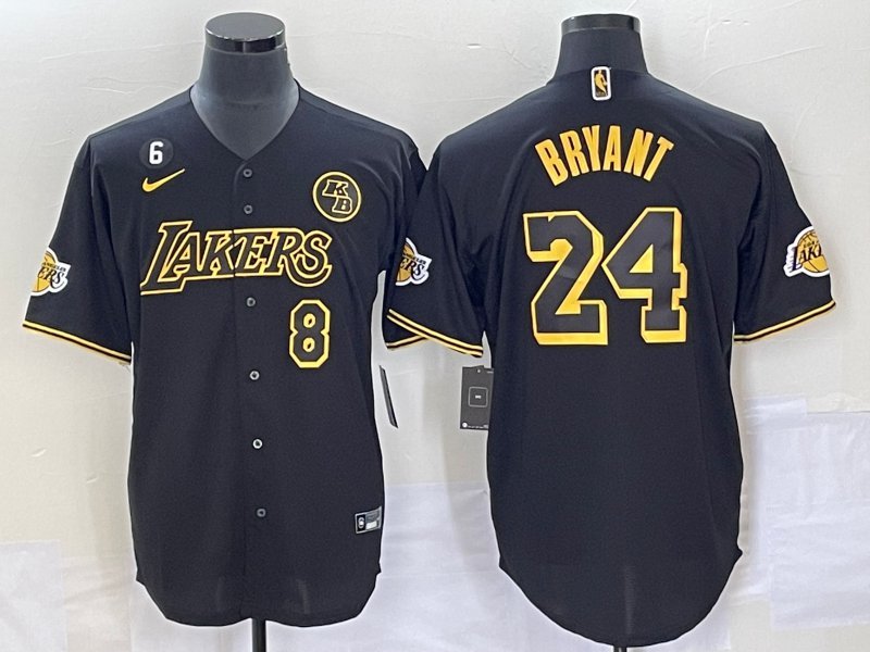 Los Angeles Lakers Front #8 Back #24 Kobe Bryant With NO.6 And KB Patch Black Stitched Jersey