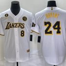 Los Angeles Lakers Front #8 Back #24 Kobe Bryant With NO.6 And KB Patch White Stitched Jersey
