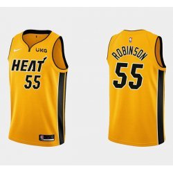 Men Miami Heat #55 Duncan Robinson Yellow Swingman 2020-21 Earned Edition Jersey