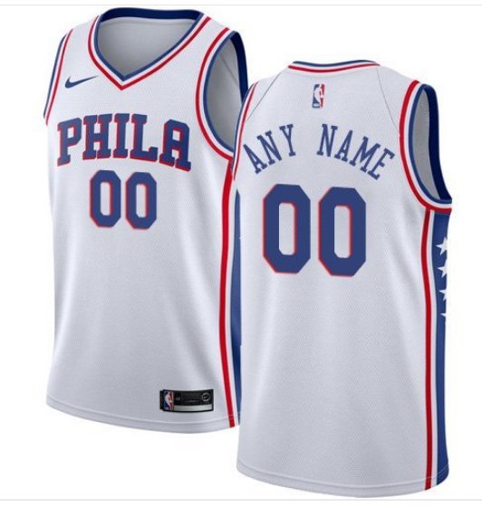 Men's 76ers Personalized Custom White Association Edition jersey