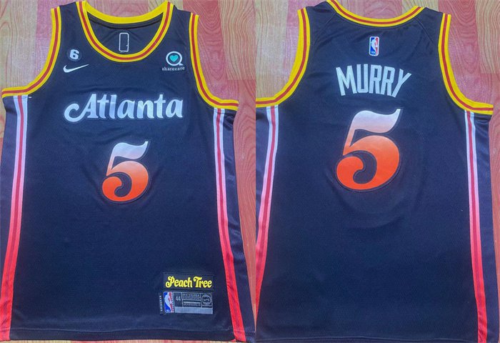 Men's Atlanta Hawks #5 Dejounte Murray Navy 202223 City Edition With NO.6 Patch Stitched Jersey