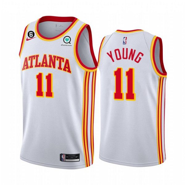 Men's Atlanta Hawks #11 Trae Young White With NO.6 Patch Stitched Basketball Jersey