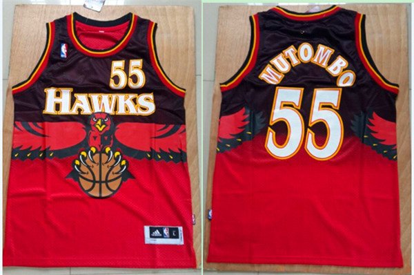 Men's Atlanta Hawks #55 Dikembe Mutombo Red Vintage Basketball Jersey Stitched