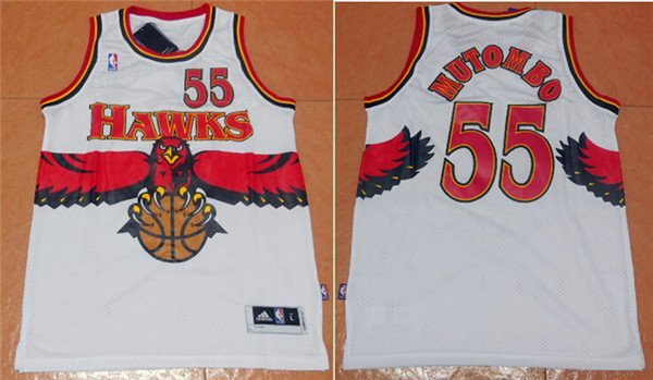 Men's Atlanta Hawks Dikembe Mutombo White Throwback Basketball Jersey Embroidered