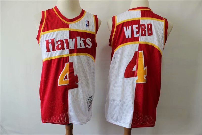 Men's Atlanta Hawks Spud Webb Red White Throwback Jersey Embroidered