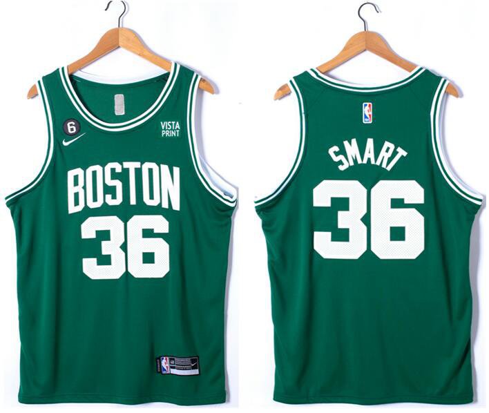 Men's Boston Celtics #36 Marcus Smart Green No.6 Patch Stitched Basketball Jersey