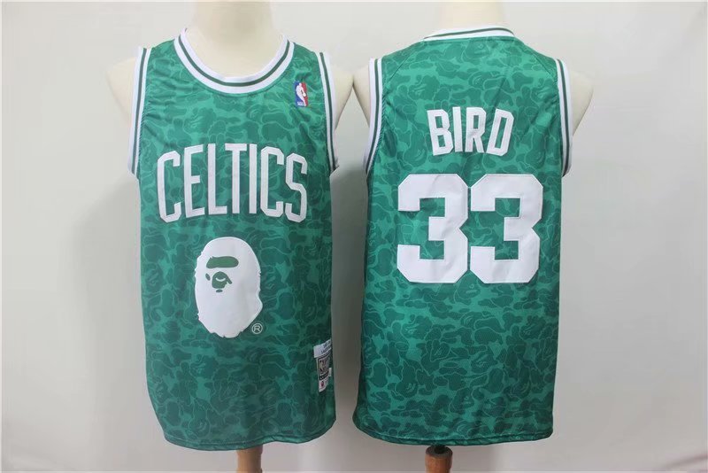 Men's Boston Celtics Bape Larry Bird Green Basketball Jersey Embroidered