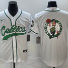 Men's Boston Celtics White Team Big Logo With Patch Stitched Baseball Jersey