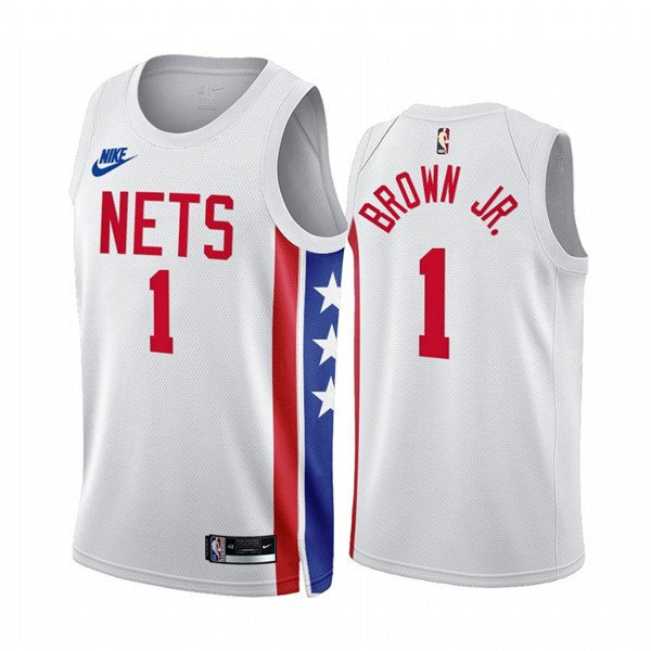 Men's Brooklyn Nets #1 Bruce Brown JR. 202223 White Classic Edition Stitched Basketball Jersey