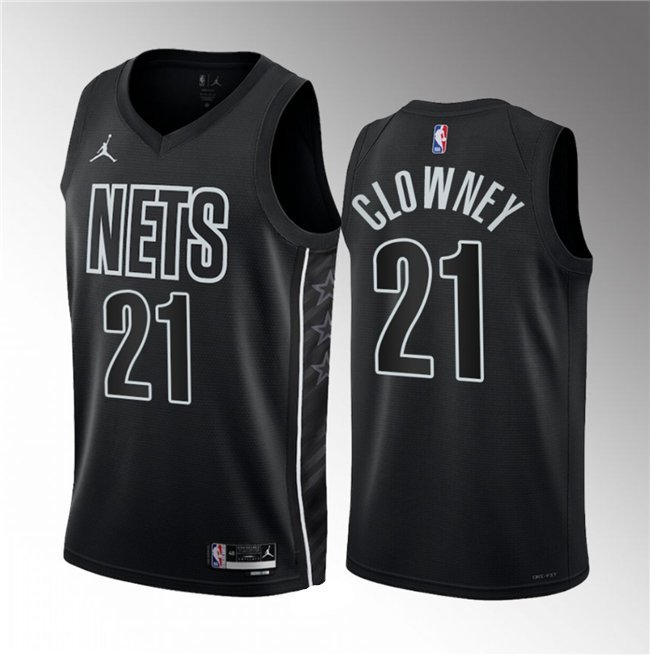Men's Brooklyn Nets #21 Noah Clowney Black 2023 Draft Statement Edition Stitched Jersey